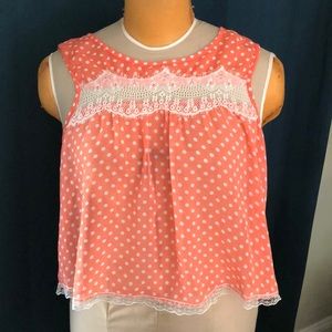 Polka dot coral sheer top